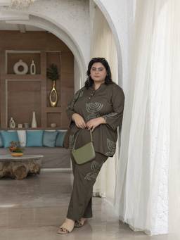 TITTLI - Women's Rayon Printed Green Co-ords