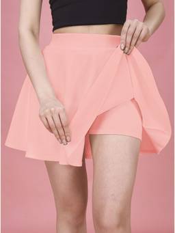 Trendmalls - Peach Women High Waist Solid Short Style Skirt
