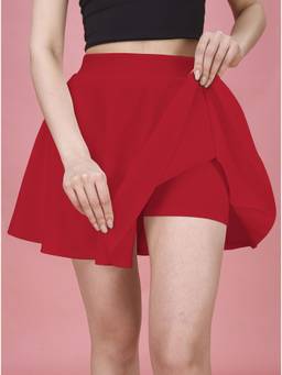 Trendmalls - Red Women High Waist Solid Short Style Skirt
