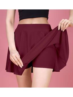 Trendmalls - Maroon Womens High Waist Solid Short Style Skirt