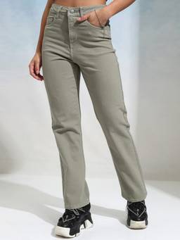 TOKYO TALKIES - Green Women Blue Straight Fit High-Rise Stretchable Jeans