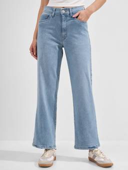 TOKYO TALKIES - Blue Women Blue Solid Straight Fit Mid Rise Jeans