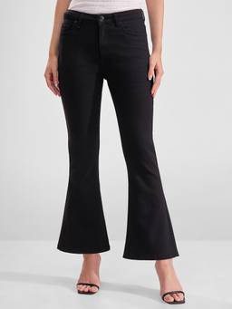 TOKYO TALKIES - Black Women Black Solid Washed Boot Cut Jeans