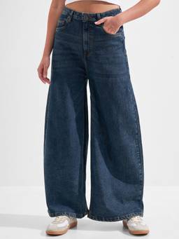 TOKYO TALKIES - Blue Women Blue Solid Mid Rise Flared Pants