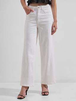 TOKYO TALKIES - White Womens White Solid High Wide Leg Jeans