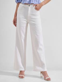 TOKYO TALKIES - White Women White Solid High Wide Leg Jeans