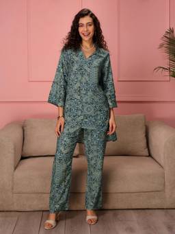 TITTLI - Women's Muslin Printed Green Co-ords