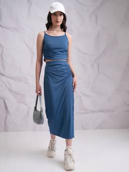TOKYO TALKIES - Women Blue Rib Slip Top And Skirt