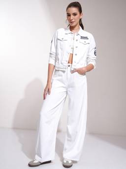 TOKYO TALKIES - Women White Regular Fit Denim Jacket
