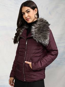 TOKYO TALKIES - Women Maroon Solid Puffer Jacket