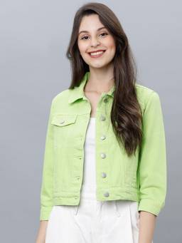 TOKYO TALKIES - Women Green Solid Denim Jacket