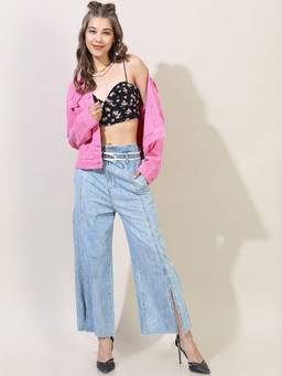 TOKYO TALKIES - Women Pink Kobi Solid Denim Jacket