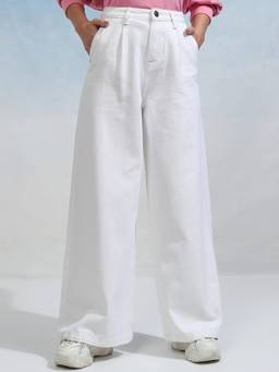 TOKYO TALKIES - White Women White Wide Leg Jeans