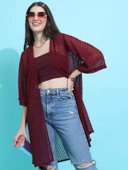 TOKYO TALKIES - Women Brown Longline Open Front Shrug