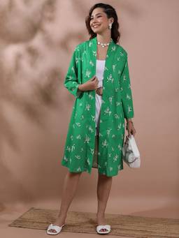 TOKYO TALKIES - Women Green Floral Printed Longline Shrug