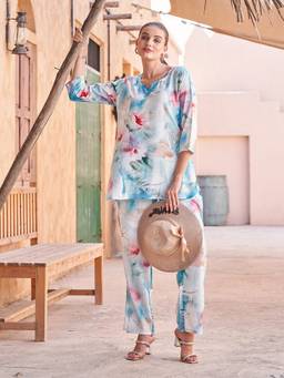 TITTLI - Women's Rayon Printed Turquoise Co-ords