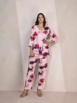 TITTLI - Women's Rayon Printed Pink Co-ords