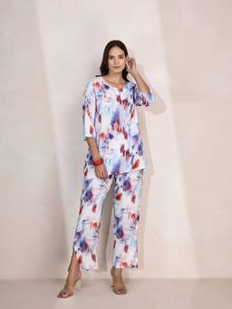 TITTLI - Women's Rayon Printed Blue Co-ords