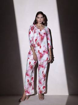 TITTLI - Women's Rayon Printed Red Co-ords