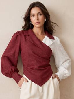 Outzidr - Multicolor Side Ruched Wrap Top