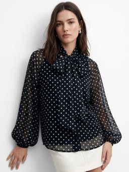 Outzidr - Black Polka Dotted Relaxed Blousson Top