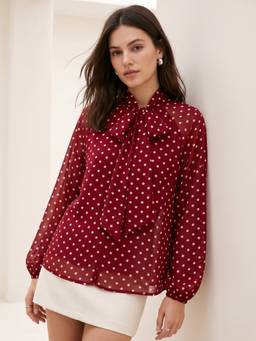 Outzidr - Red Polka Dotted Relaxed Blousson Top