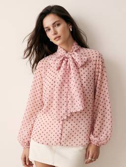 Outzidr - Pink Polka Dotted Relaxed Blousson Top