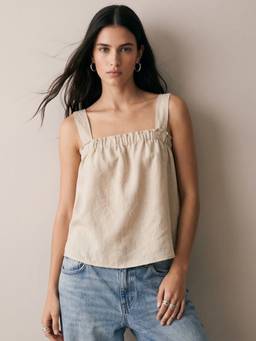 Outzidr - Beige Relaxed Flowy Blousson Top