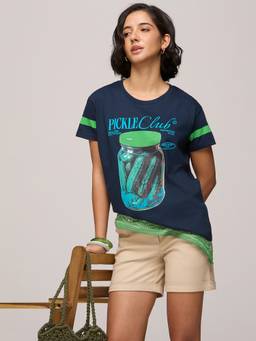 DILLINGER - Women Cotton Printed Navy Blue Tshirt