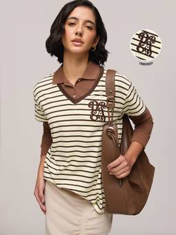 DILLINGER - Women Cotton Stripes Cream Tshirt