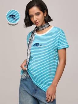 DILLINGER - Women's Cotton Stripes Blue Tshirt