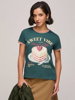 DILLINGER - Women Cotton Printed Green Tshirt