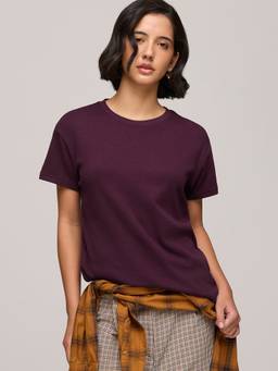DILLINGER - Women's Cotton Solid Burgundy Tshirt