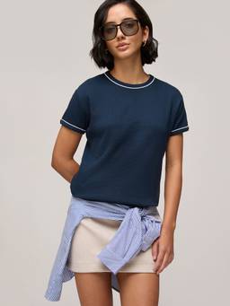 DILLINGER - Women's Cotton Solid Navy Blue Tshirt
