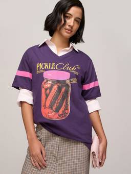 DILLINGER - Women Cotton Printed Purple Tshirt
