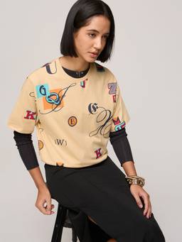 DILLINGER - Women Cotton Printed Beige Tshirt
