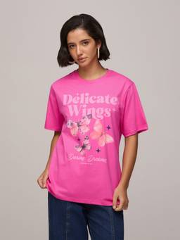 DILLINGER - Women Cotton Printed Pink Tshirt