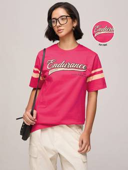 DILLINGER - Women's Cotton Typography Pink Tshirt
