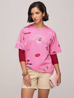 DILLINGER - Women's Cotton Printed Pink Tshirt