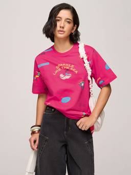 DILLINGER - Women Cotton Printed Red Tshirt