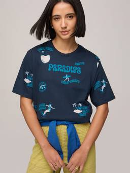 DILLINGER - Women's Cotton Printed Navy Blue Tshirt