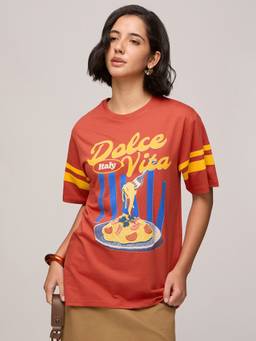 DILLINGER - Women's Cotton Printed Red Tshirt