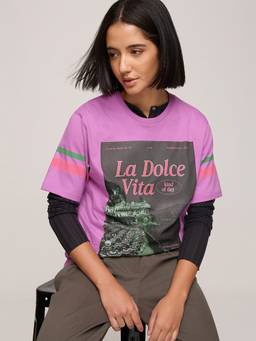DILLINGER - Women's Cotton Printed Purple Tshirt