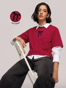 DILLINGER - Women Cotton Stripes Red Tshirt