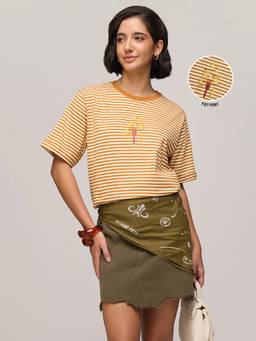 DILLINGER - Women's Cotton Stripes Orange Tshirt