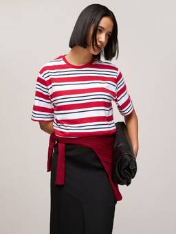 DILLINGER - Women's Cotton Round Neck Stripes Multicolor Tshirt