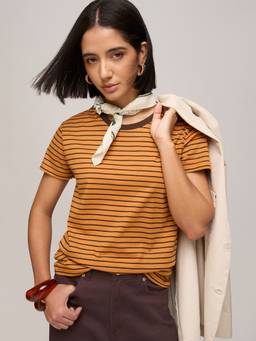 DILLINGER - Women's Cotton Stripes Yellow Tshirt