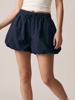 Outzidr - Navy Blue Bubble Hem Solid Shorts