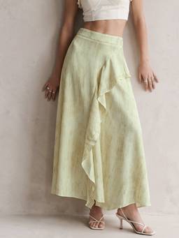 Outzidr - Yellow High Waist Flared Skirt