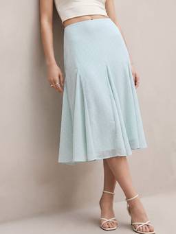 Outzidr - Blue High Waist Flared Skirt